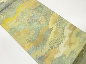 引箔雲取りに亀甲・抽象模様織出し袋帯